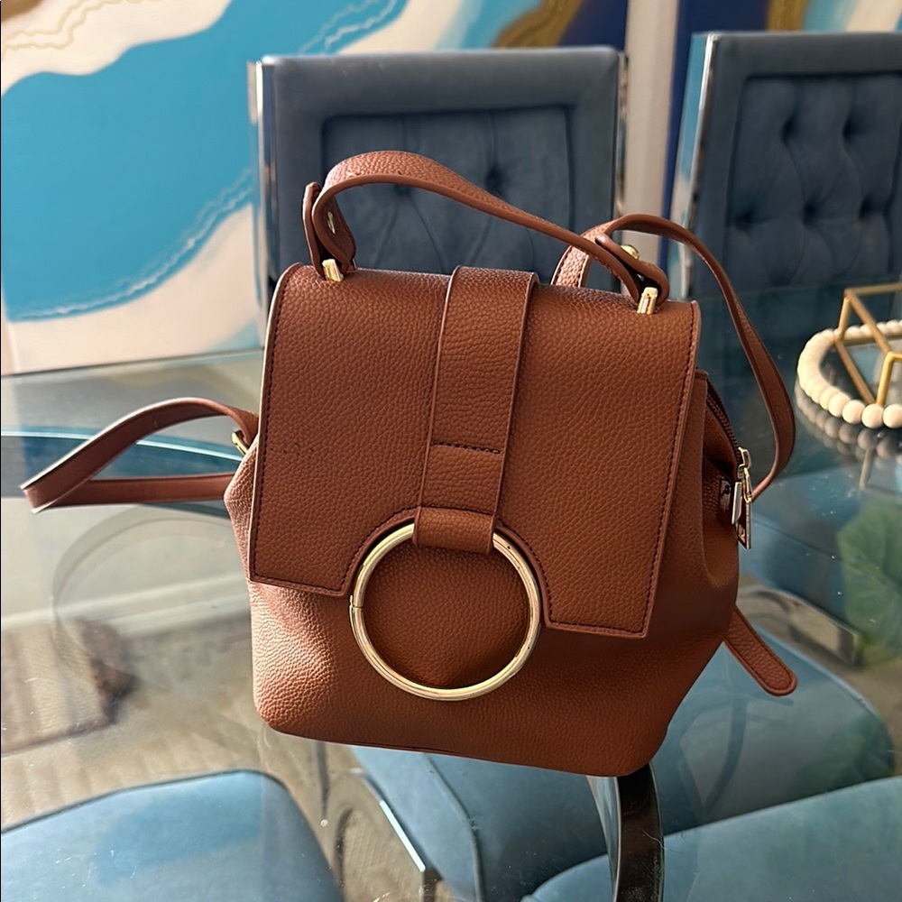 Brown and Gold mini Backpack with Modern Design